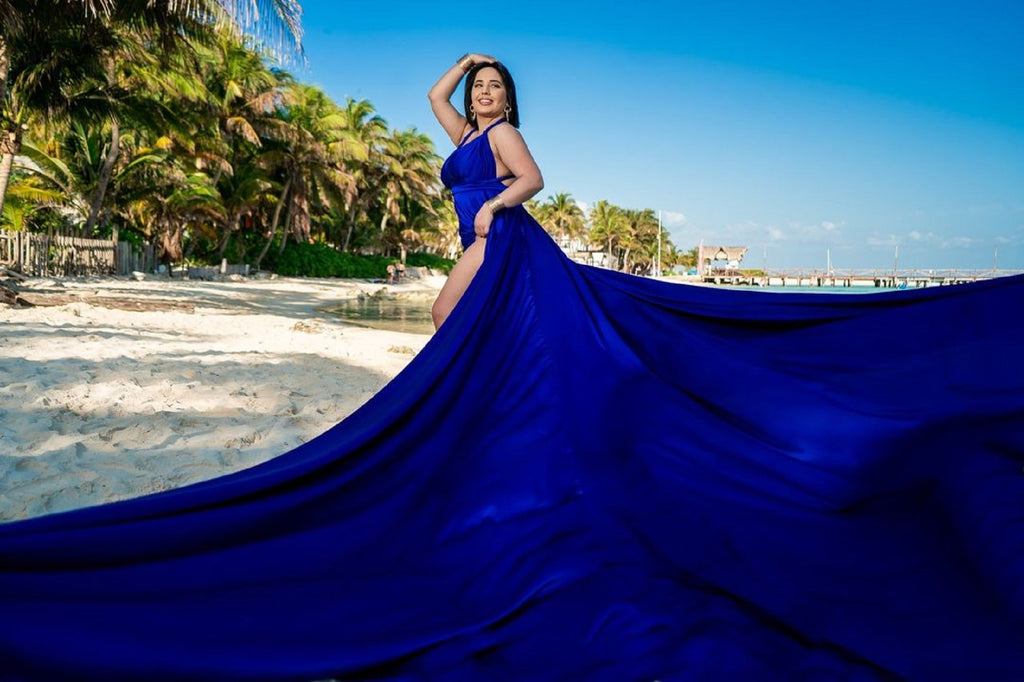 Satin Flying Dress Engagement Dress | Satin Long Train Dress