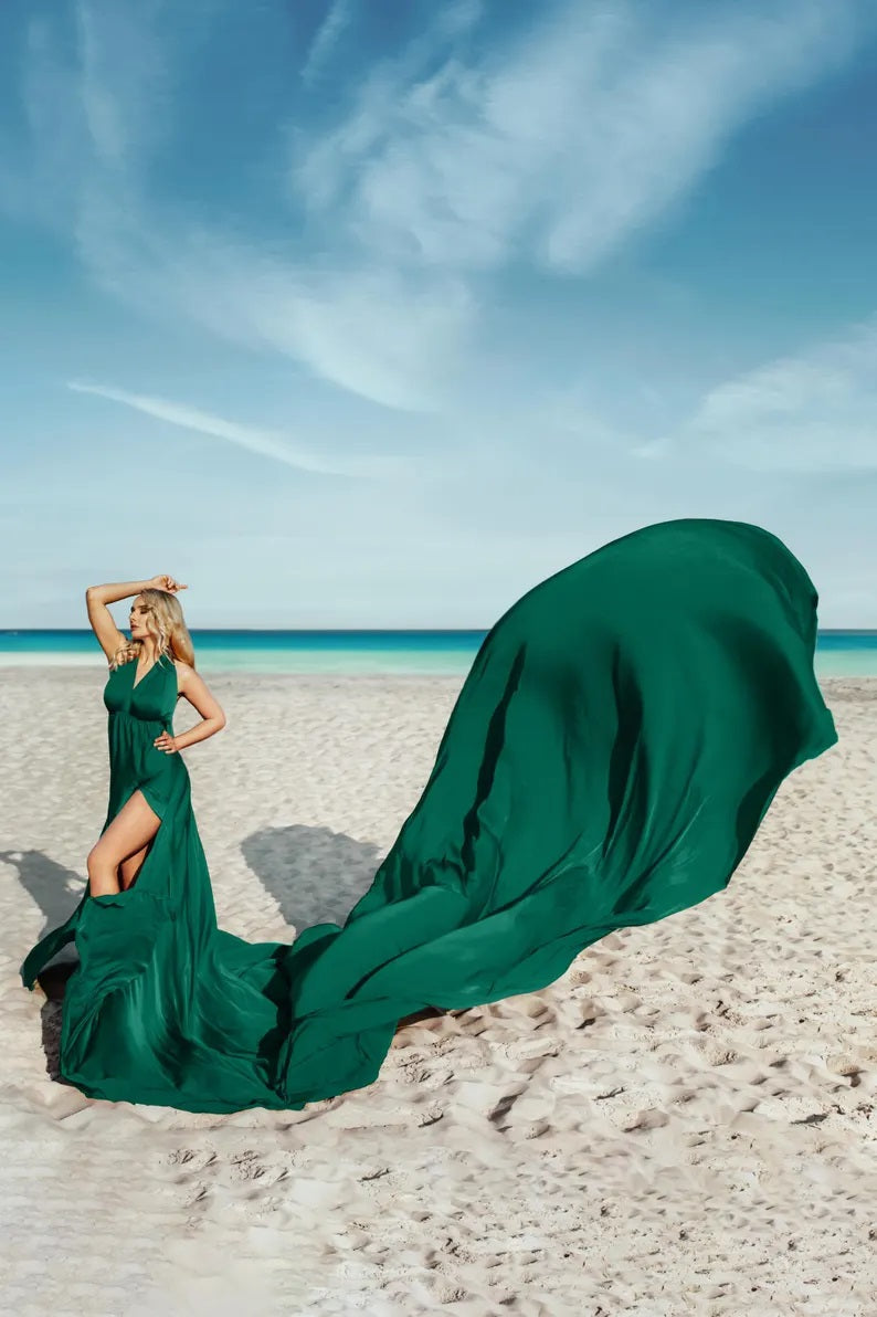 Sage Green Flying Dress For Photoshoot Long Flowing Dress Flying