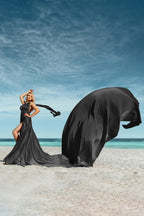 Flying Dress Black Long Flying Dress For Photoshoot Asymmetrical