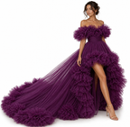 Elegant Purple Ruffle Dress for Women, Couture Maxi Gown, Destination Wedding Dress, Luxury Holiday Photoshoot Outfit