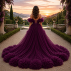Elegant Purple Ruffle Dress for Women, Couture Maxi Gown, Destination Wedding Dress, Luxury Holiday Photoshoot Outfit