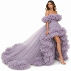 Lavender Flying Dress with Long Train – Luxury Ruffle Tulle Photoshoot Gown