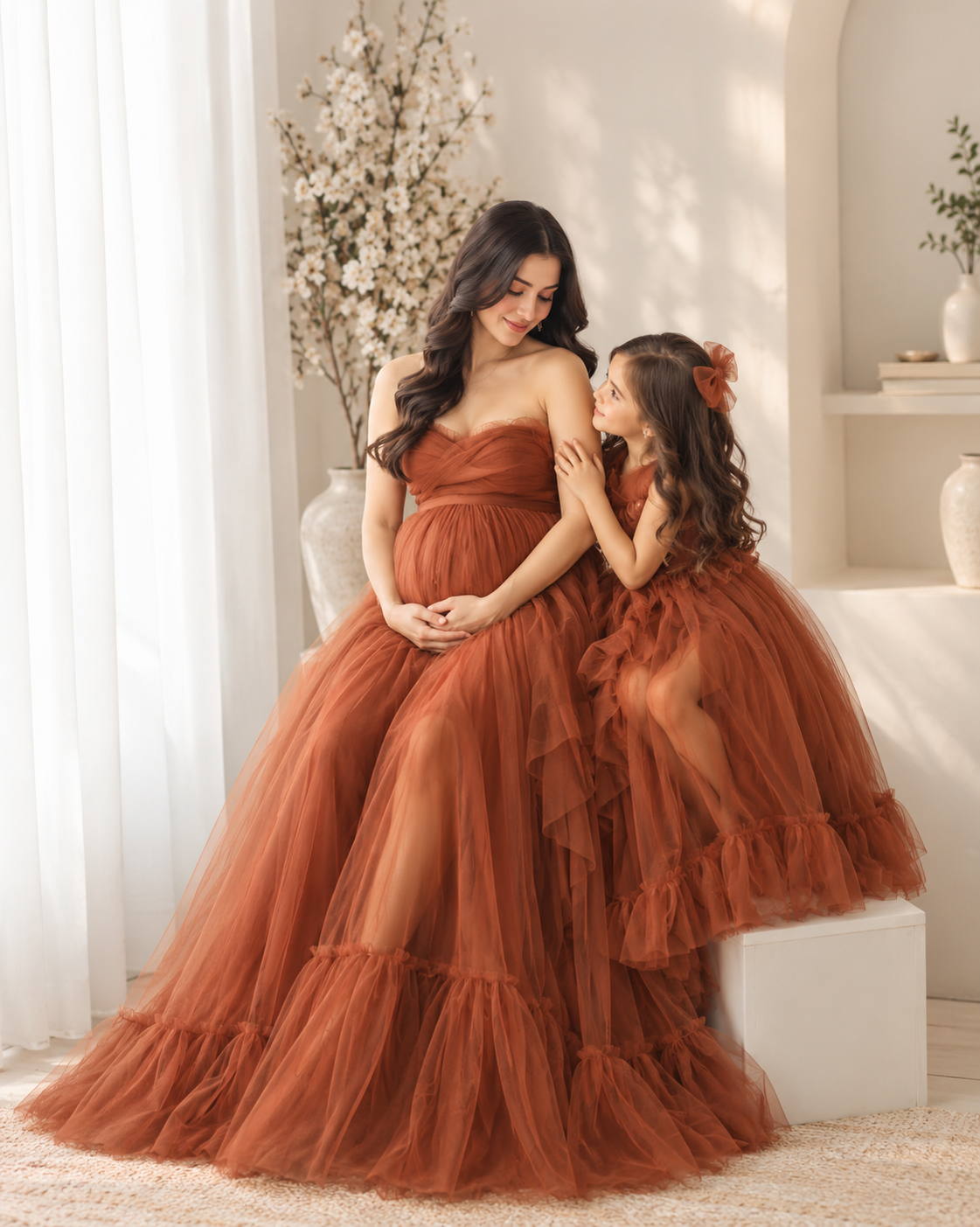 Mommy & Me Photo Shoot Gown | Matching Mother Daughter Net Dresses | Elegant Net Party Dresses