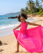 Hot Pink Girls Flying Dress – Luxury Long Train Birthday & Photoshoot Gown