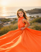 Girls Flying Dress | Kids Orange Princess Maxi Dress for Photoshoot