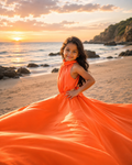 Girls Flying Dress | Kids Orange Princess Maxi Dress for Photoshoot