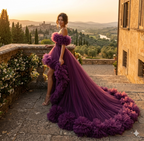Elegant Purple Ruffle Dress for Women, Couture Maxi Gown, Destination Wedding Dress, Luxury Holiday Photoshoot Outfit
