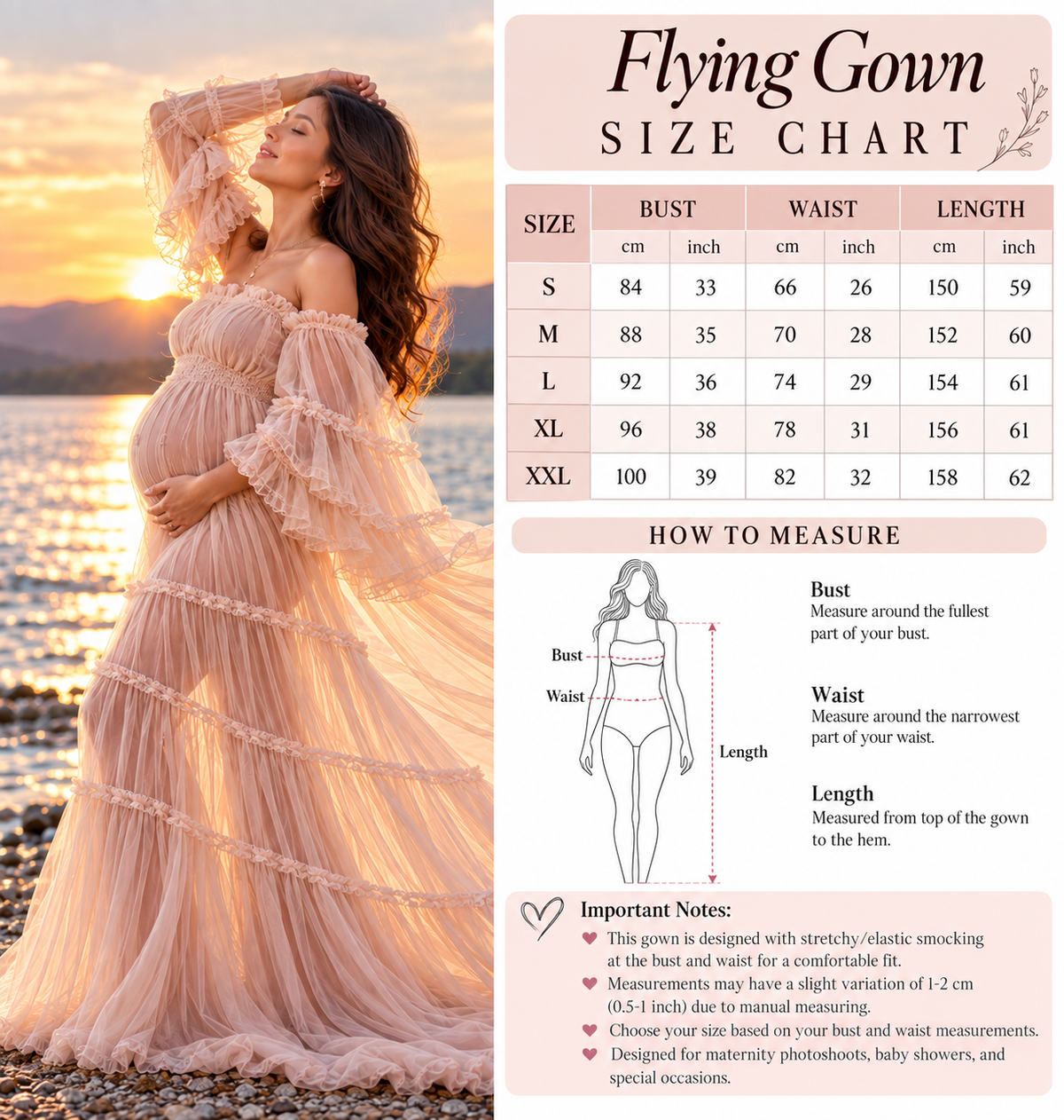 Net Maternity Pregnancy Gown Elegant Off Shoulder Ruffle Maxi Dress for Women