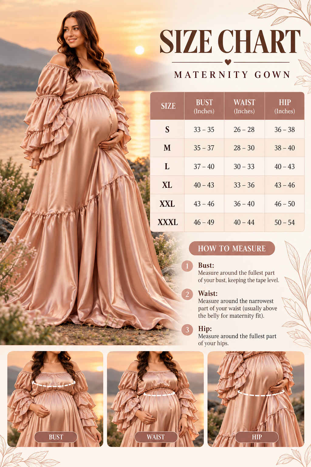 Maternity Photography Gown – Elegant Off Shoulder Blush Pink Satin Dress