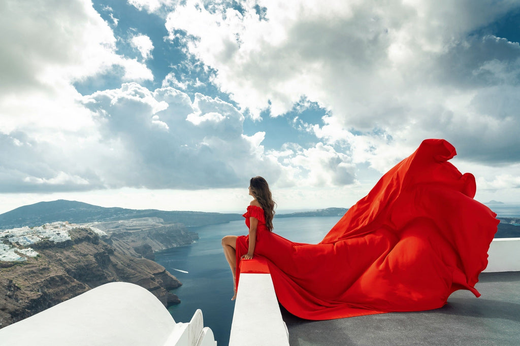 Santorini Photoshoot Dress | Satin Flying Dress | Photoshoot Gown