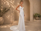 Simple Satin Bridal Gown, Backless Wedding Dress, Spaghetti Strap Bridal Dress, Elegant Ivory Wedding Gown
