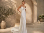 Simple Satin Bridal Gown, Backless Wedding Dress, Spaghetti Strap Bridal Dress, Elegant Ivory Wedding Gown