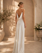 Simple Satin Bridal Gown, Backless Wedding Dress, Spaghetti Strap Bridal Dress, Elegant Ivory Wedding Gown