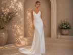 Simple Satin Bridal Gown, Backless Wedding Dress, Spaghetti Strap Bridal Dress, Elegant Ivory Wedding Gown