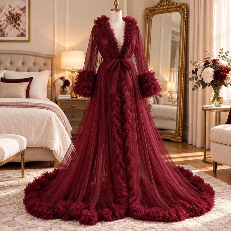 Tulle Ruffle Cape Dress for Women | Ruffle Trim Long Sleeve Evening Dress