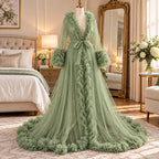 Tulle Ruffle Cape Dress for Women | Ruffle Trim Long Sleeve Evening Dress
