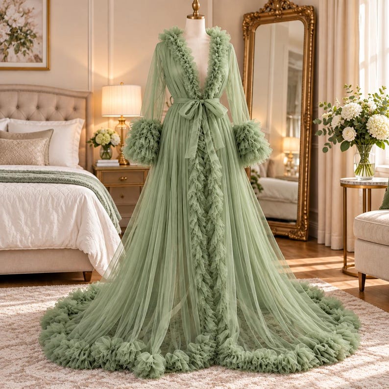 Tulle Ruffle Cape Dress for Women | Ruffle Trim Long Sleeve Evening Dress