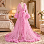 Tulle Ruffle Cape Dress for Women | Ruffle Trim Long Sleeve Evening Dress