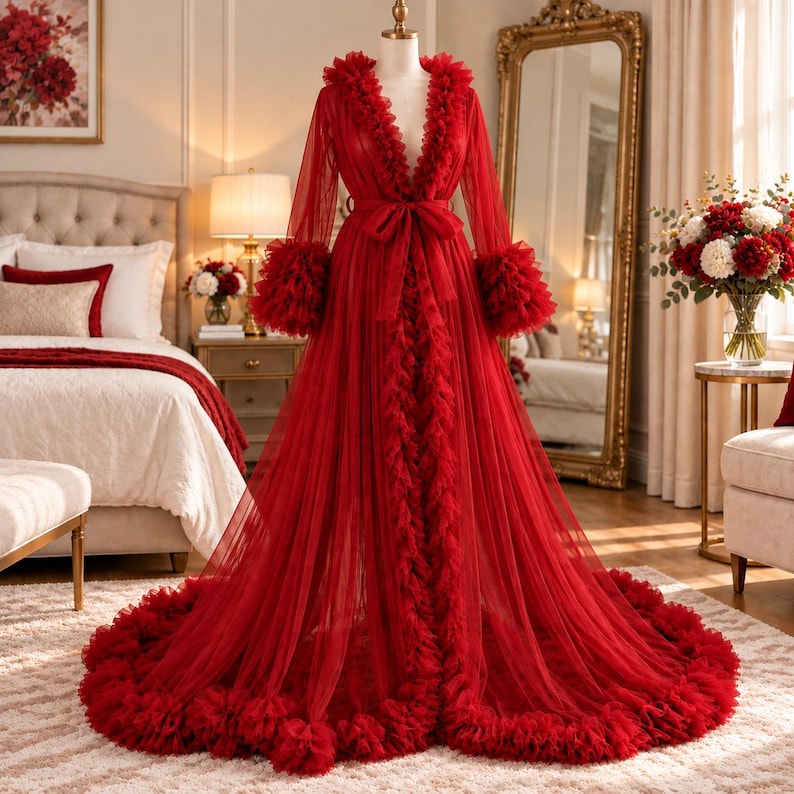 Tulle Ruffle Cape Dress for Women | Ruffle Trim Long Sleeve Evening Dress
