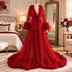 Tulle Ruffle Cape Dress for Women | Ruffle Trim Long Sleeve Evening Dress