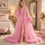 Tulle Ruffle Cape Dress for Women | Ruffle Trim Long Sleeve Evening Dress