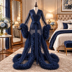 Tulle Robe Gown with Ruffle Sleeves & Long Train Elegant Formal Dress