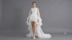 White Tulle Bridal Gown with Ruffle Sleeves & Long Train | Wedding Dress